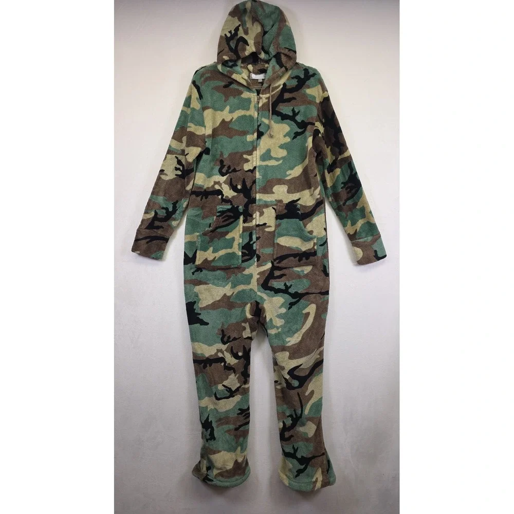 Alexander Del Rossa Fleece One Piece PJ Mens‎ Medium Camo Grunge Minimalist